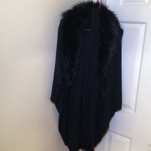 Guess Black Faux Fur Drape Cardigan